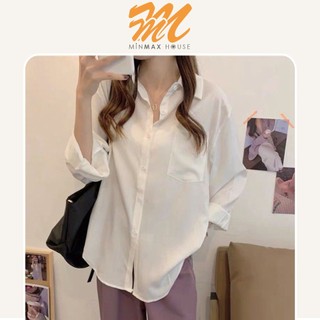 Sơ mi nữ trơn form rộng freesize vải lụa minmax.house, sơ mi nữ công sở đứng form dễ phối đồ
