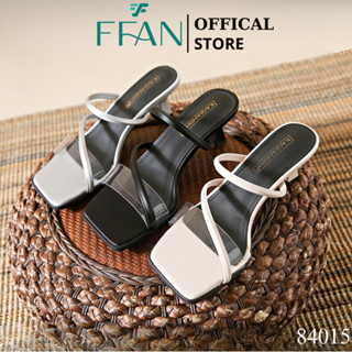   sale lẻ size  Sandal cao gót guốc nữ gót nhọn mũi vuông cao cấp dép 84015 da mềm mại FFAN STORE 5 phân đen bạc trắng 