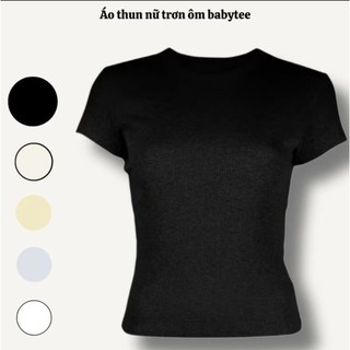 Áo Thun Nữ form ôm cổ tròn basic nhiều màu xinh xắn vải thun gân tăm co dãn thoải mái