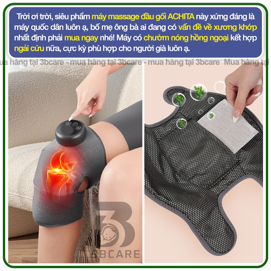 Máy massage đầu gối Achita G32 chườm nóng giúp giảm đau nhức khớp gối, đai chườm nóng thảo dược hiệu quả giảm đau mỏi