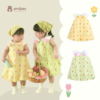 Váy Bé Gái Cổ Sen Dáng Bồng Cho Bé Gái Embes In Họa Tiết Hoa Chất Liệu Cotton Cho Bé Từ 8kg Đến 21kg