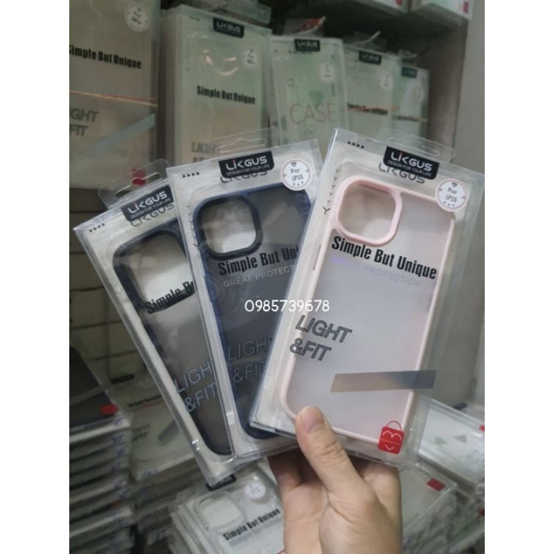 Ốp lưng IPHONE 15 HIỆU LIKGUS lưng Nhám viền màu