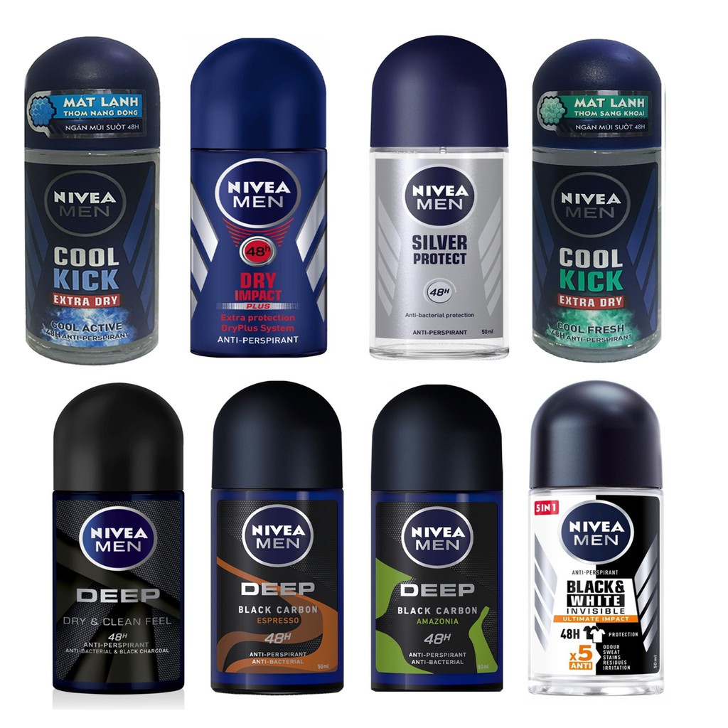 Lăng khử mùi NIVEA Men Cool Kick - lăn nách NIVEA Men Silver Protect/ Dry Impact 50ml/25ml