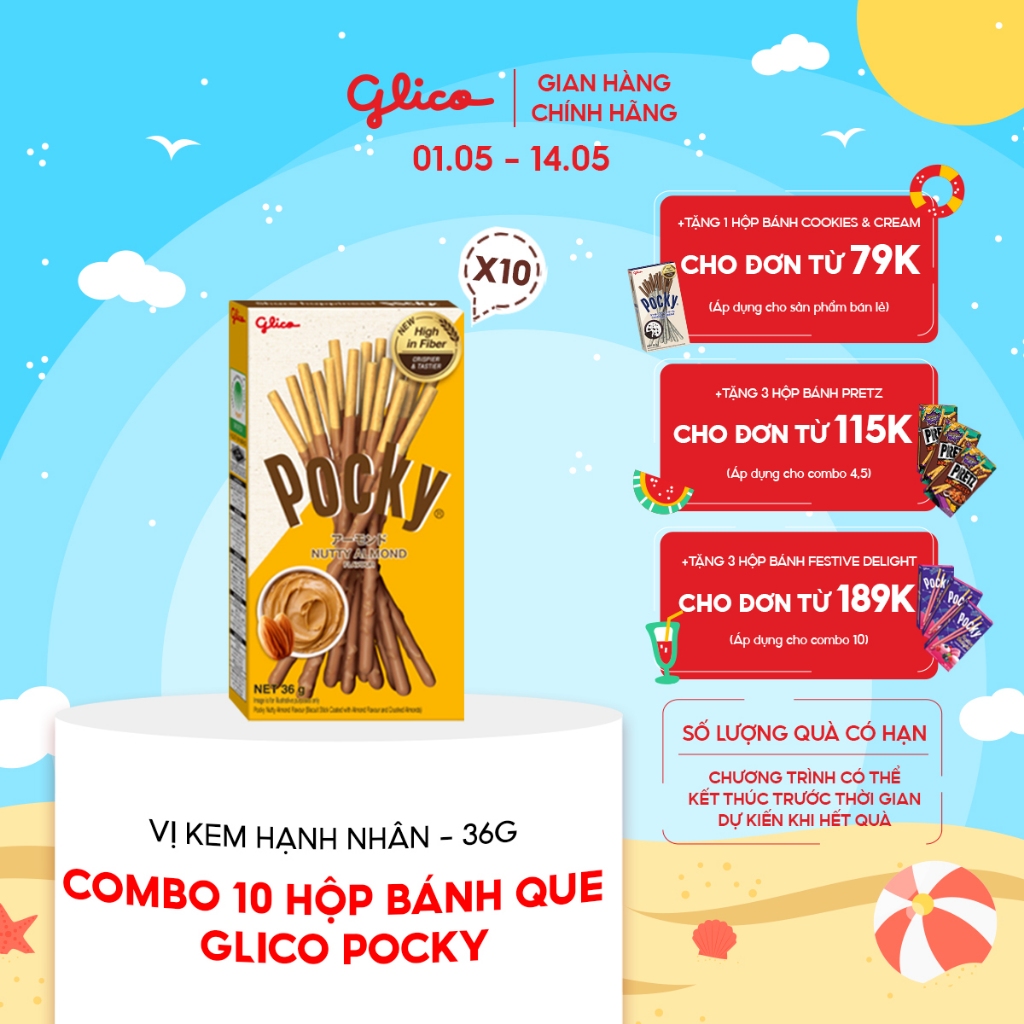 Combo 10 hộp Bánh que Glico Pocky vị Kem Hạnh nhân 36gr