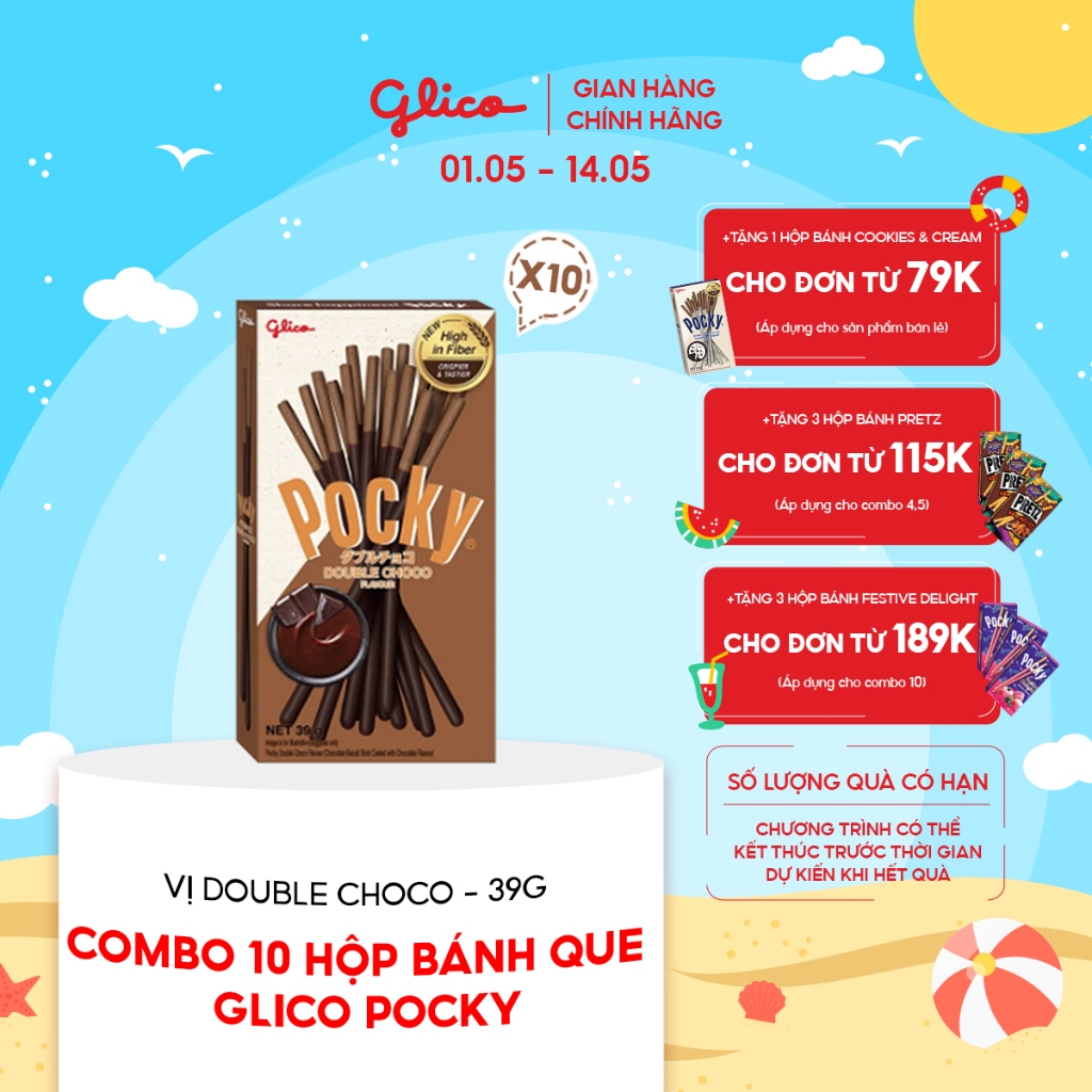 Combo 10 hộp Bánh que Glico Pocky vị Double Choco 39gr