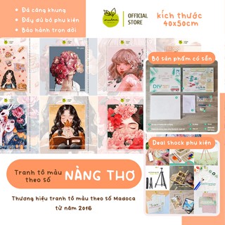 Tranh tô màu theo số Madoca, tranh tô màu số hóa Cô gái, Nàng thơ kích thước 40x50cm có khung