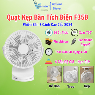 Quạt Mini Kẹp Bàn, Quạt Tích Điện Để Bàn, Quạt Gió Điện Treo Tường 4 Cấp Độ Gió Pin Trâu Tích Điện, Hẹn Giờ Thông Minh