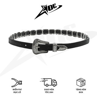 (Có sẵn) AOE STUDIO-Thắt lưng nam nữ Y2K da PU cao cấp họa tiết khắc nổi phối chạm khắc viền dọc thân dây cá tính- TL#40
