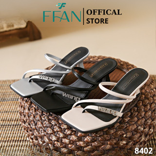   sale lẻ size  Sandal cao gót guốc nữ gót nhọn mũi vuông cao cấp dép 8402 da mềm mại FFAN STORE,5 phân đen bạc trắng sữa 