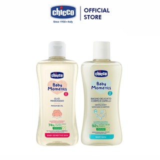 Combo Sữa tắm gội chiết xuất Yến mạch 0M+ Chicco 200ml + Dầu mát-xa chiết xuất hạt bông 0M+ Chicco 200ml