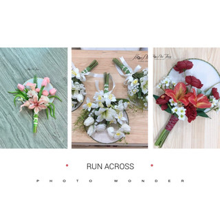 Hoa cưới quạt tròn cầm tay cô dâu bằng lụa