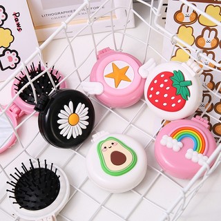 Lược gập kèm gương tiện lợi lược gỡ rối đáng yêu Hatola