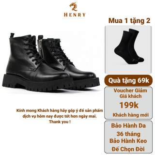 Giày Boot nam HENRY kiểu dáng Chunky màu đen chất liệu da si cao cấp khóa kéo thời trang AN01