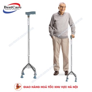 Gậy cho người già, gậy tập đi 4 chân cao bestcare chính hãng bằng inox hỗ trợ đi lại