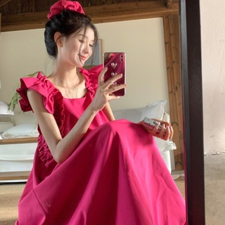   Sẵn  Đầm Maxi Cổ Vuông Dáng Rộng Có Kèm Chun Cột Tóc Phong Cách Ngọt Ngào Thời Trang Quảng Châu Hot Mùa Hè 2024 - 104 