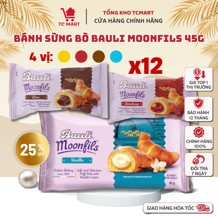 COMBO 12 Bánh Sừng Bò Bauli Moonfils 45g - Bánh ăn sáng tiện lợi giàu dinh dưỡng - Bánh sừng trâu - 