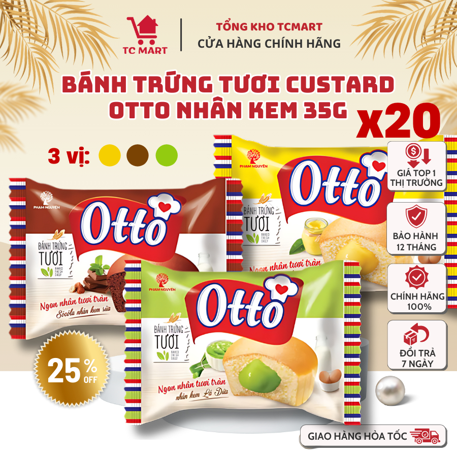 COMBO 20 Bánh Trứng Tươi Custard Otto Nhân Kem 35g - Bánh ăn sáng tiện lợi giàu dinh dưỡng - Bánh mì tươi - Đồ ăn vặt