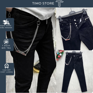 Quần Jeans DS.Q Nam Hoạ Tiết Phối Dây Xích Thời Trang Trẻ Trung Cao Cấp, Quần Bò Nam Boy Phố Dây Móc Xích