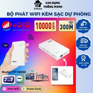 Cục phát wifi từ sim 4g Fi6, bộ phát wifi không dây dung lượng pin 10000mAh Ziha