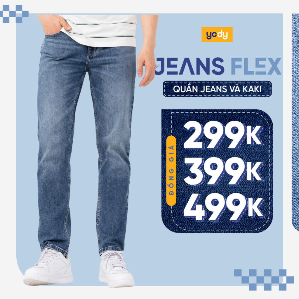 [ĐG 499K] Quần jeans nam YODY chất liệu coolmax siêu mát thoải mái co dãn thấm hút mồ hôi QJM6023