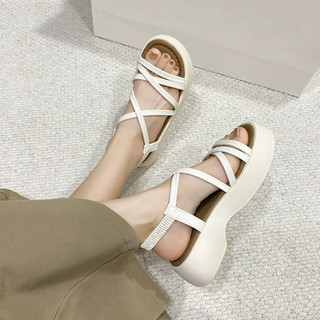 Dép Sandal nữ quai chéo đan dây chun đế độn 3cm mềm êm chân H5Chun