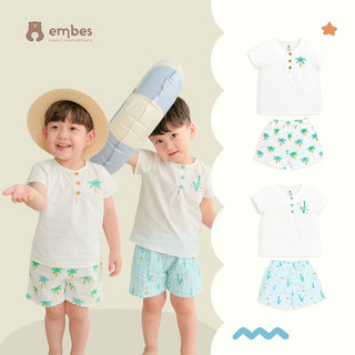 Bộ quần áo cộc tay cổ ba khuy embes, set bộ quần áo mùa hè cho bé trai bé gái