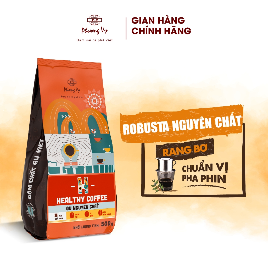 Cà Phê Nguyên Chất Healthy Coffee 500g, cafe vị đậm, thơm dịu, Phương Vy Coffee