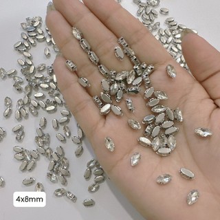 Đá pha lê hình lá me 4x8mm chấu bạc gói 20 viên Handmade