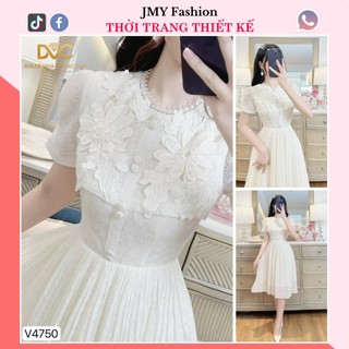 V4750 Váy ren kem xòe dập ly thiết kế dự tiệc sang chảnh [Dolce Viva Colection (DVC)] đầm ren hoa nổi dáng xòe nữ tính