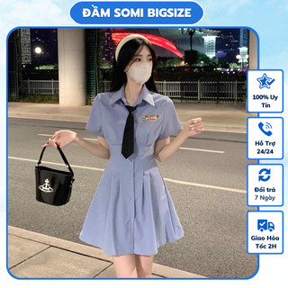 Đầm bigsize nữ, thiết kế xếp ly dáng xòe tôn eo, gọn dáng (tặng kèm cavat trẻ trung)