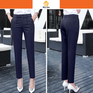 Quần nữ Baggy quần tây công sở nữ lưng cao 2 nút ngang màu xanh đen cực đẹp các nàng nha nữ