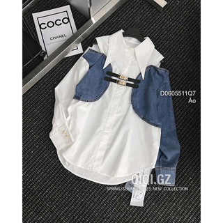 Áo sơ mi tay dài phối jean khoét 2 bên vai sang trọng VIENS STORE