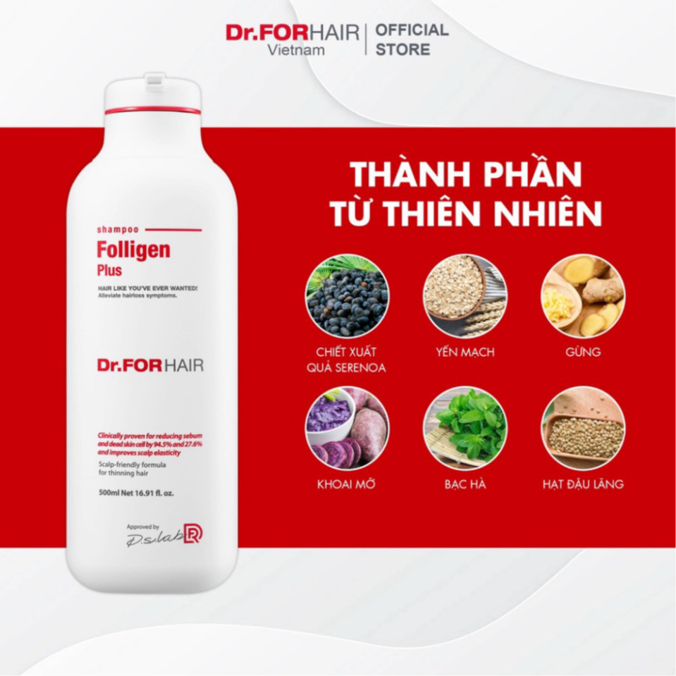 Bộ gội xả dưỡng tóc hỗ trợ mọc tóc và giảm dầu Dr.FORHAIR Folligen Plus x Scalp pack