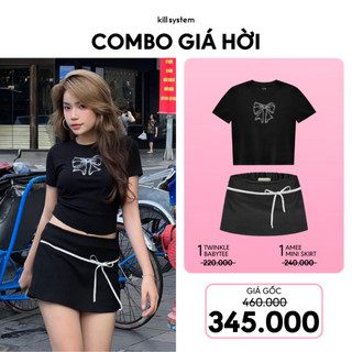  Mua 1 Áo babytee Twinkle đính đá nơ và 1 Chân váy AMee màu Đen thắt nơ Kill System