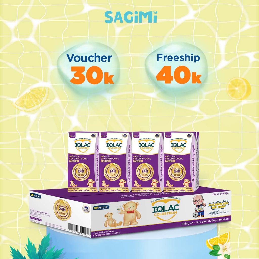 [Thùng 48 Hộp] Sữa bột pha sẵn IQLac Colostrum Biếng Ăn Suy Dinh Dưỡng Premium 110ml