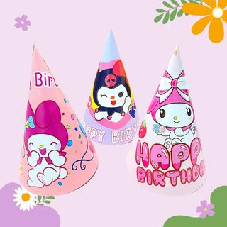 Đồ trang trí bánh Mũ Sinh Nhật Kuromi Gấu Dâu Thỏ Melody Dễ Thương