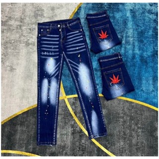  Quần dài jean nam DSQ 4 Cúc thêu lá phong đỏ sau túi phối vẩy sơn mẫu mới cao cấp 