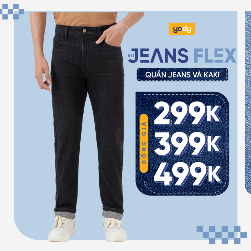 [ĐG 499K] Quần jeans nam YODY chất liệu coolmax màu đen co dãn thoáng mát QJM7005