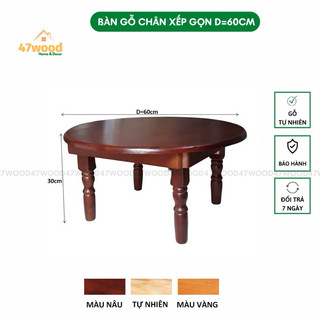 Bàn Trà Mặt Tròn Đường Kính 60cm Chân Xếp Gọn - Bàn Ăn Xếp Gọn Gỗ Cao Su