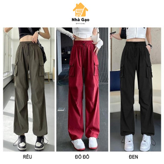 Quần nữ. suông ống rộng túi hộp nữ lưng thun phối dây rút cargo pants siêu cá tính nữ