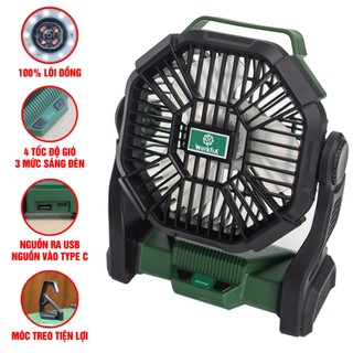 [KÈM ĐÈN LED] Quạt Tích Điện 4 Tốc Độ, Quay 180°, Có Sạc TyeC Dùng Liên Tục 16 Tiếng, An Toàn, Chắc Chắn, Lõi Đồng 100%