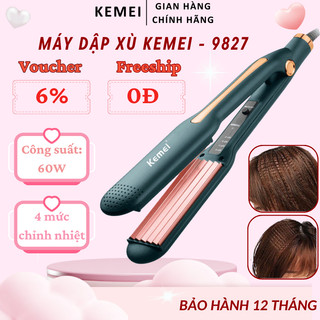 Máy dập phồng chân tóc KM-9827, Máy bấm tóc bề mặt phủ gốm Ceramic chống khô xơ tóc