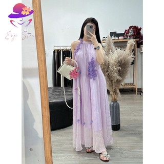 Váy yếm đũi tơ đính hoa