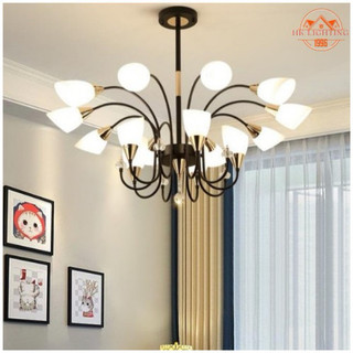 Đèn chùm hiện đại,đèn chùm hoa tuylip 15 tay trang trí phòng khách tặng kèm bóng_ huyền khang lighting