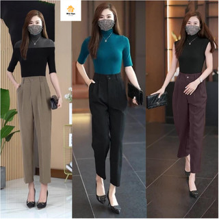 Quần tây nữ. baggy nữ lưng cao thun sau thiết kế 2 cúc lệch xinh xắn