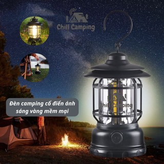 Đèn cắm trại dã ngoại cổ điển, đèn bão du lịch ngoài trời dùng pin tích điện sạc cổng USB Type-C