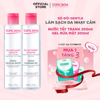 Combo Tẩy trang Topicrem Gentle Micellar Water 200ml và Rửa mặt Topicrem Gentle Cleansing Gel 200ml giúp làm sạch da nhẹ