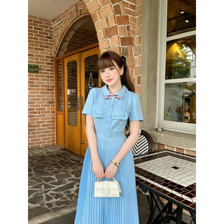 Armous- Đầm xanh chiết eo phối nơ Winnie
