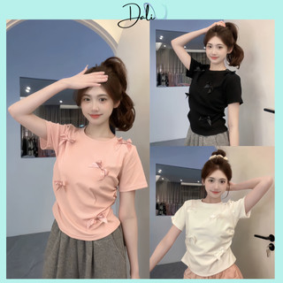 Áo Thun Babytee Đính Nơ Phối Chun Eo Chất Liệu Thun Gân Co Dãn Dáng Tiểu Thư