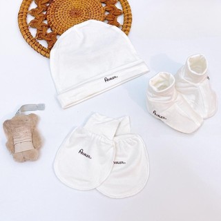 Set Mũ Và Bao Tay Chân Avaler Cho Bé Sơ Sinh Vải Sợi Tre Mềm Mại Nhiều Màu Cao Cấp